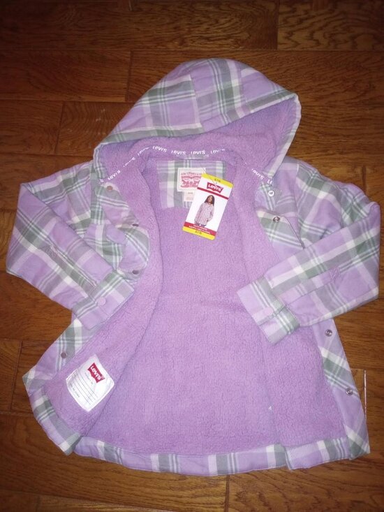Levi's Other - Levi's Girls Size Small 7/8 Purple Plaid Hooded Sherpa Flannel Shacket Shirt NWT